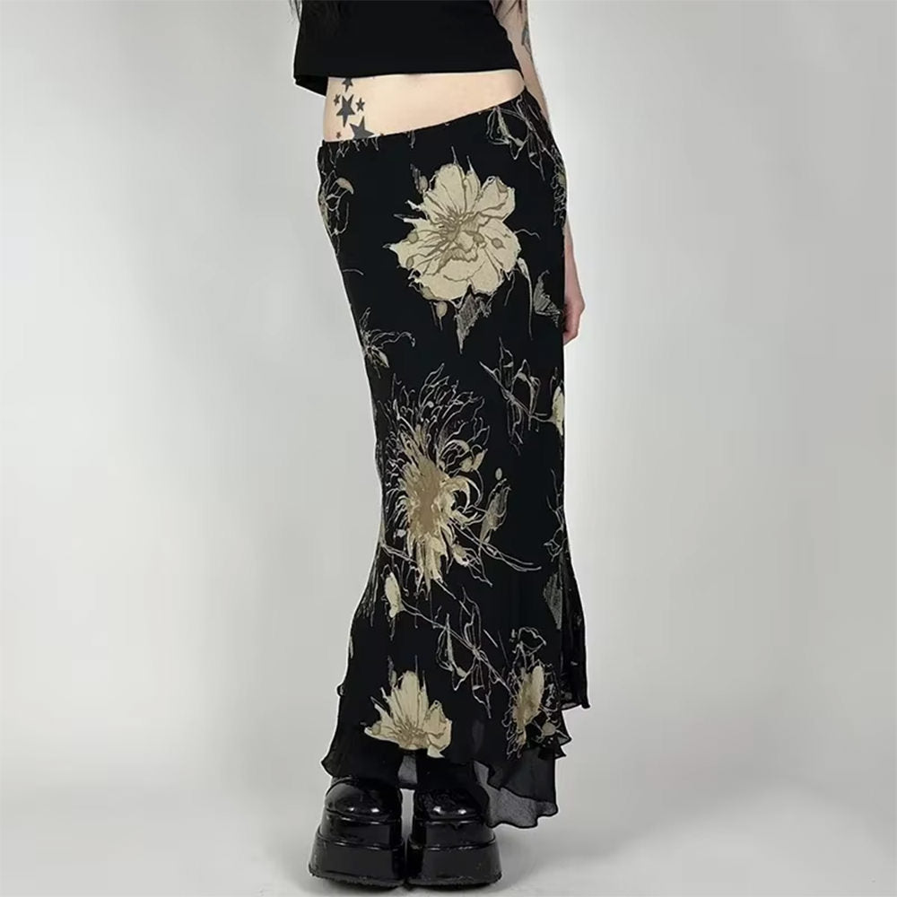 Midnight Bloom Mesh Midi Skirt