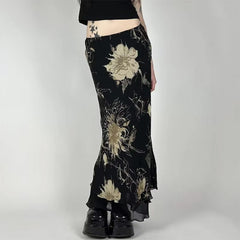 Midnight Bloom Mesh Midi Skirt