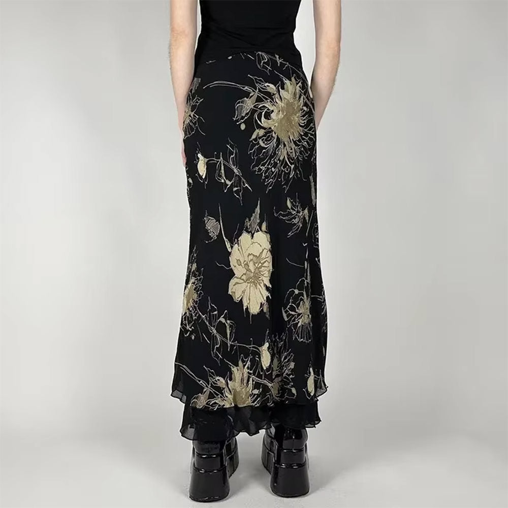 Midnight Bloom Mesh Midi Skirt