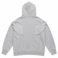 Grey Y2K Angel Wings Zip-Up Hoodie