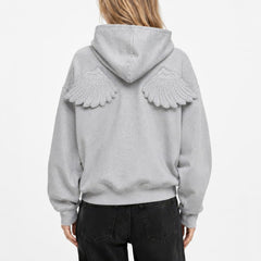 Grey Y2K Angel Wings Zip-Up Hoodie