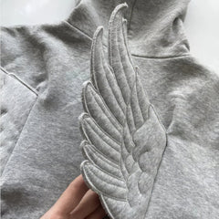 Grey Y2K Angel Wings Zip-Up Hoodie