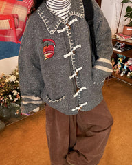 Apple Embroidery Grey Cardigan