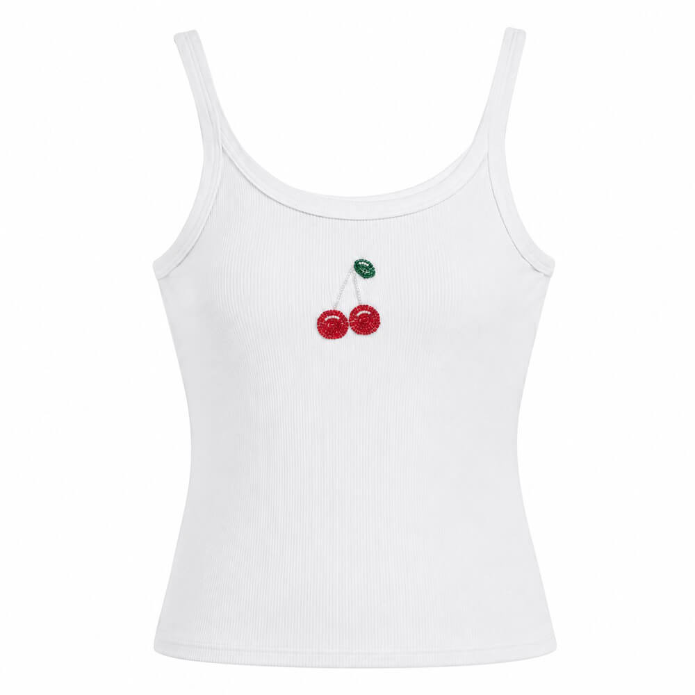 Cherry Beaded Patch Tank Top