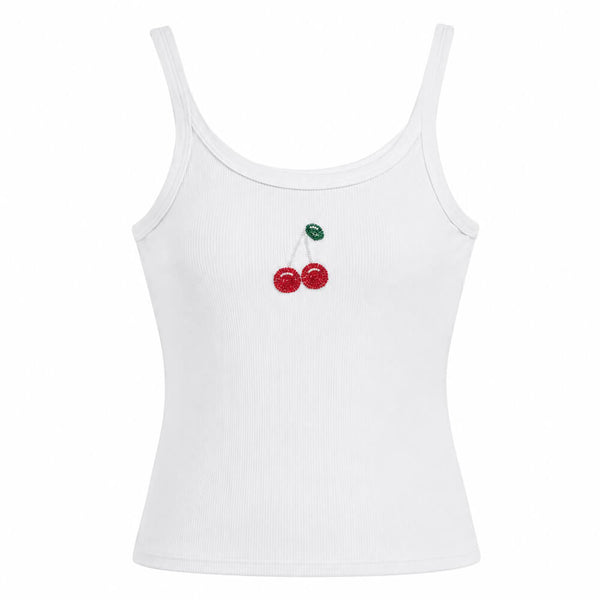 Cherry Beaded Patch Tank Top