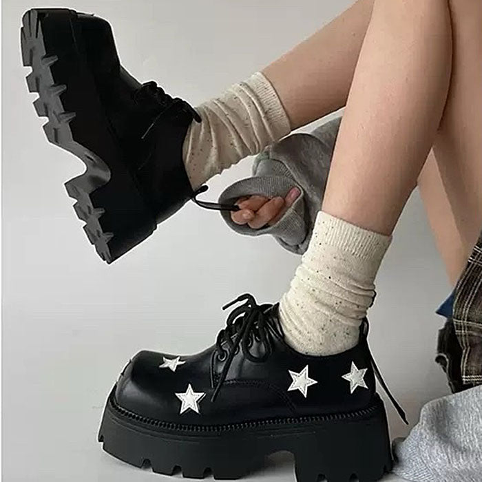Black & White Star Platform Oxfords