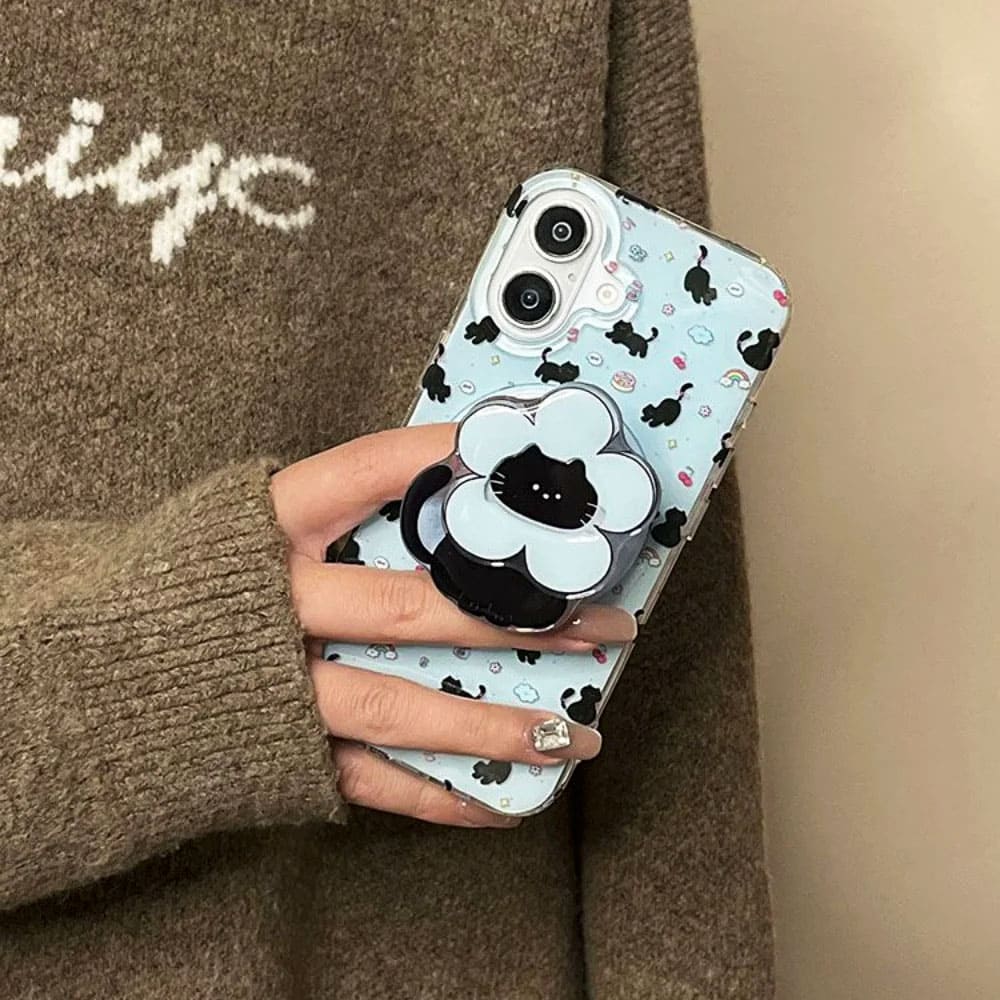 Black Cat Flower Phone Holder