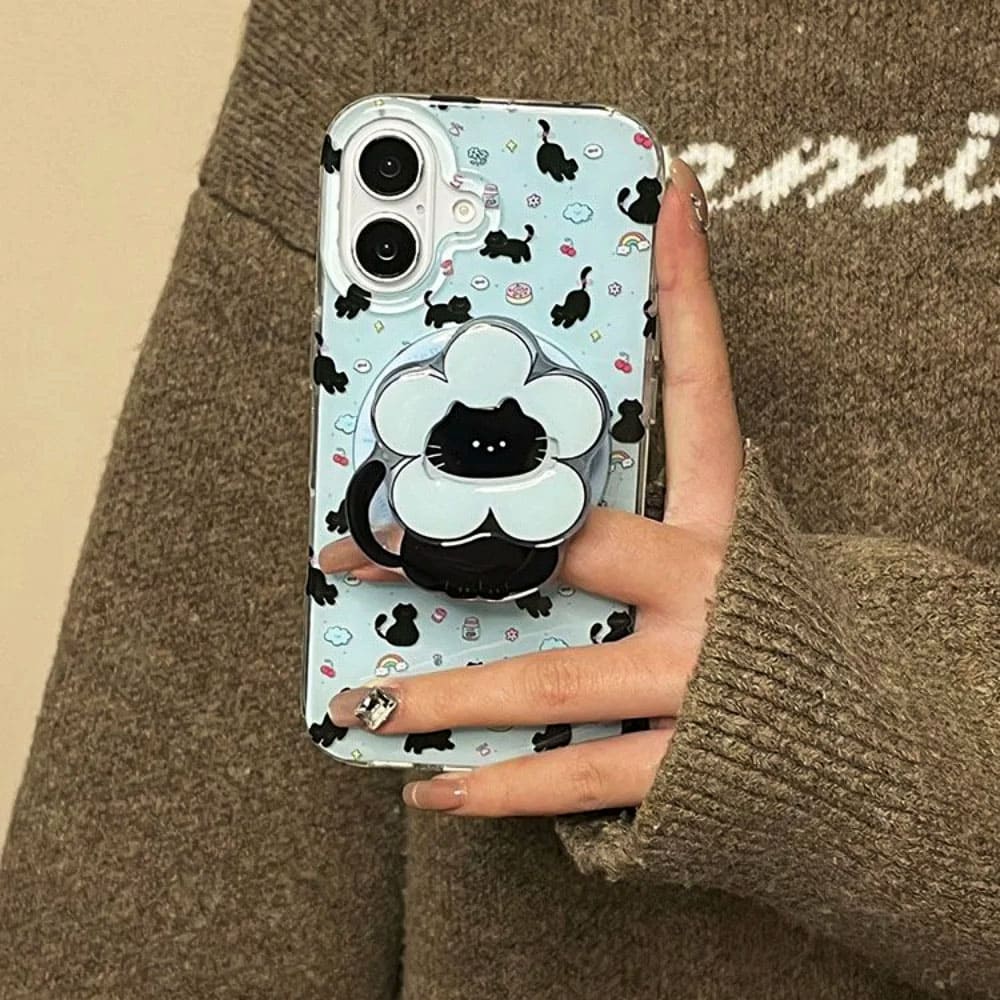 Black Cat Flower Phone Holder