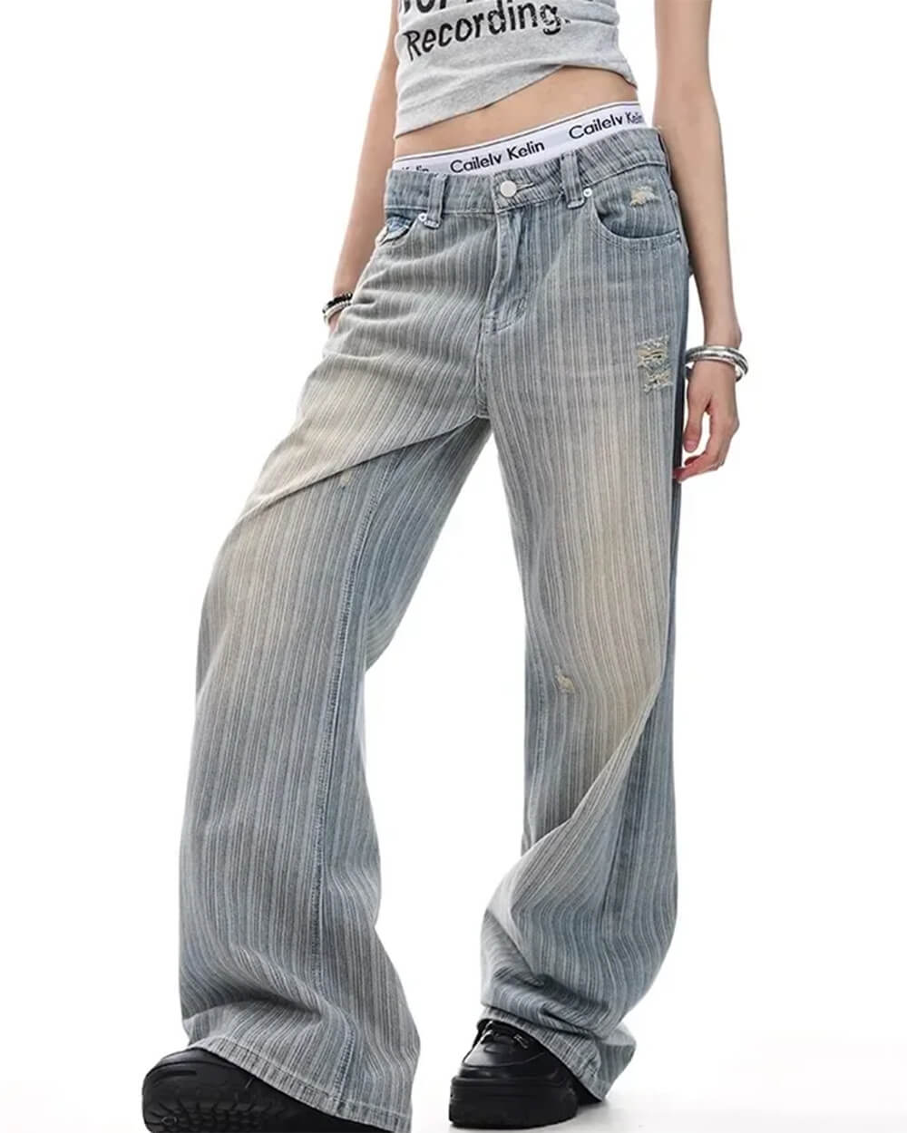 Missed Calls Striped Wide-Leg Jeans