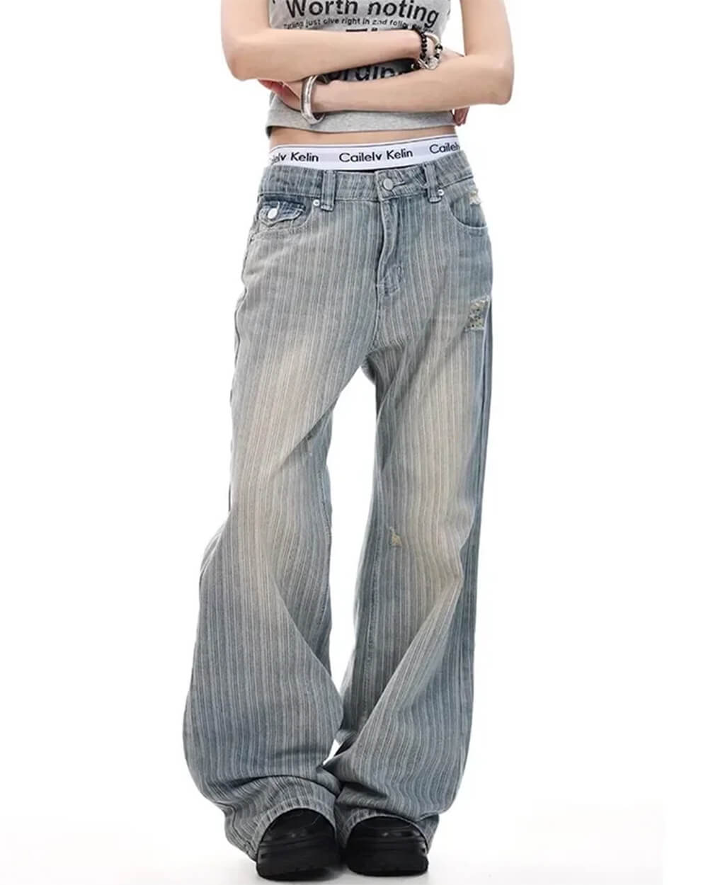 Missed Calls Striped Wide-Leg Jeans