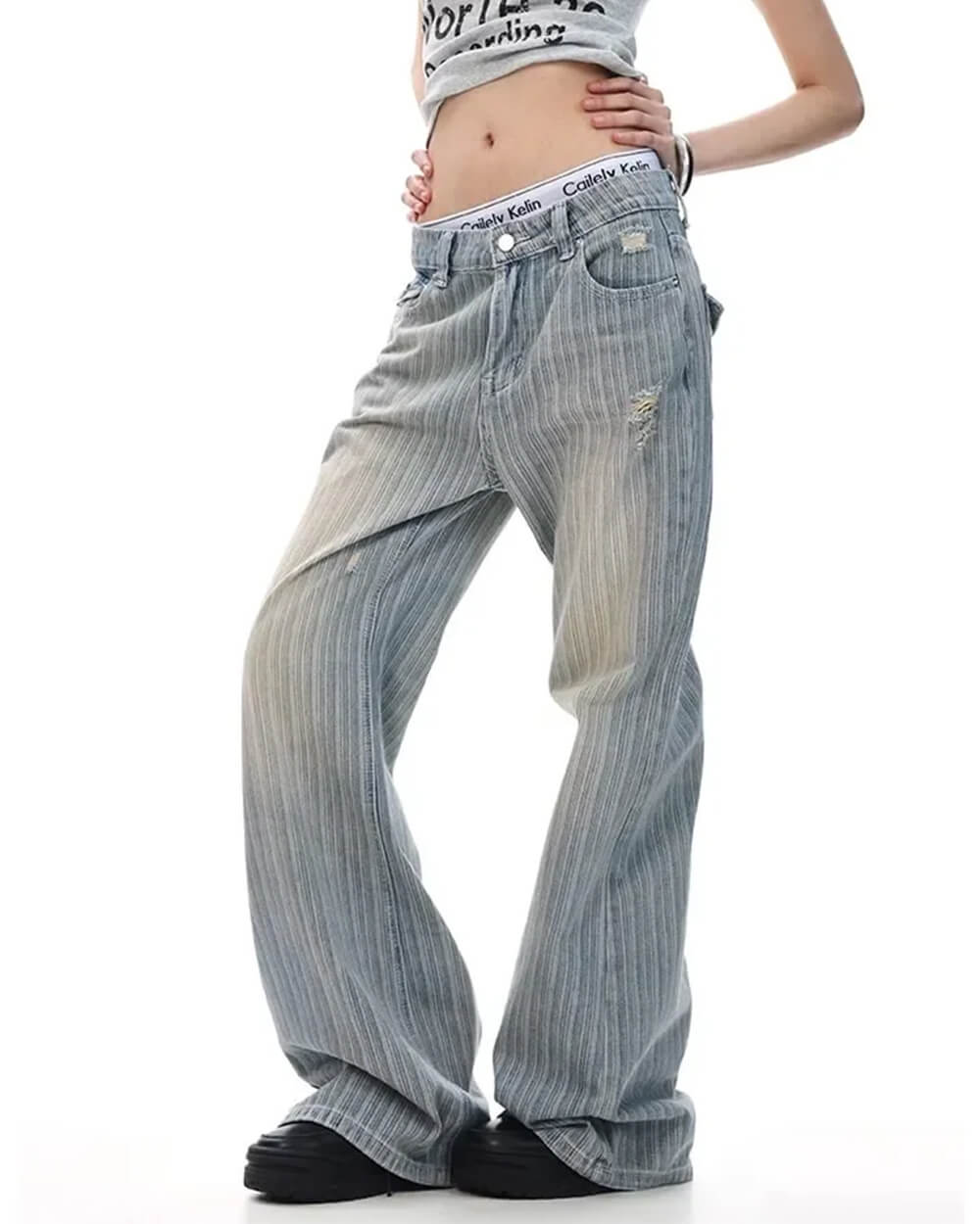 Missed Calls Striped Wide-Leg Jeans