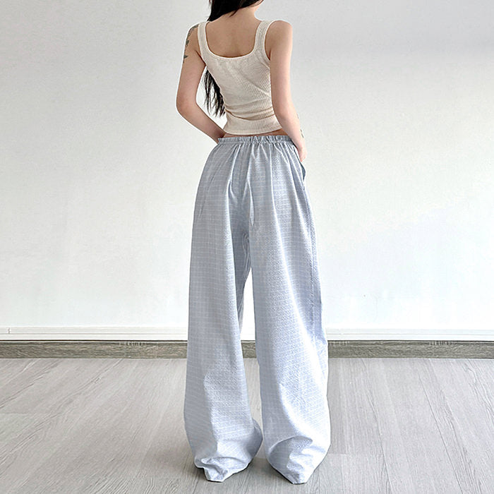 Baby Blue Gingham Wide-Leg Pants