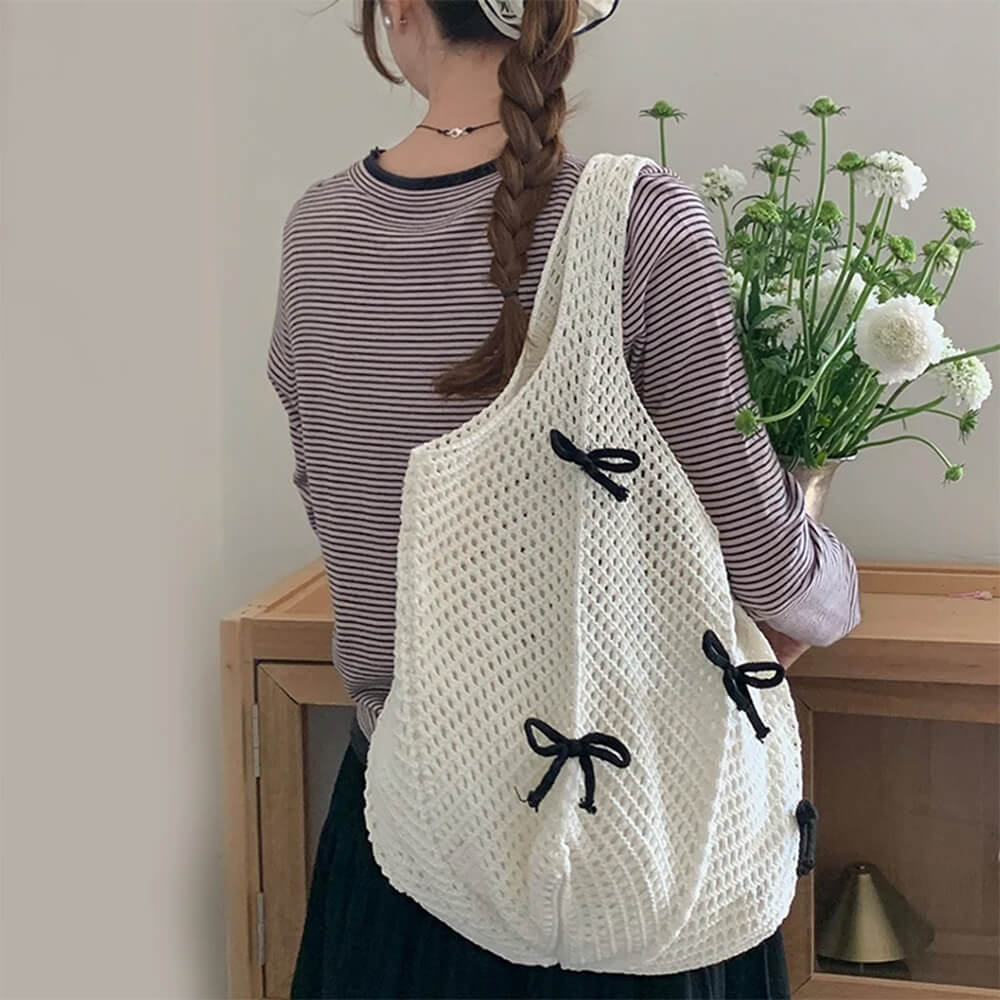 Bow Crochet Tote Bag