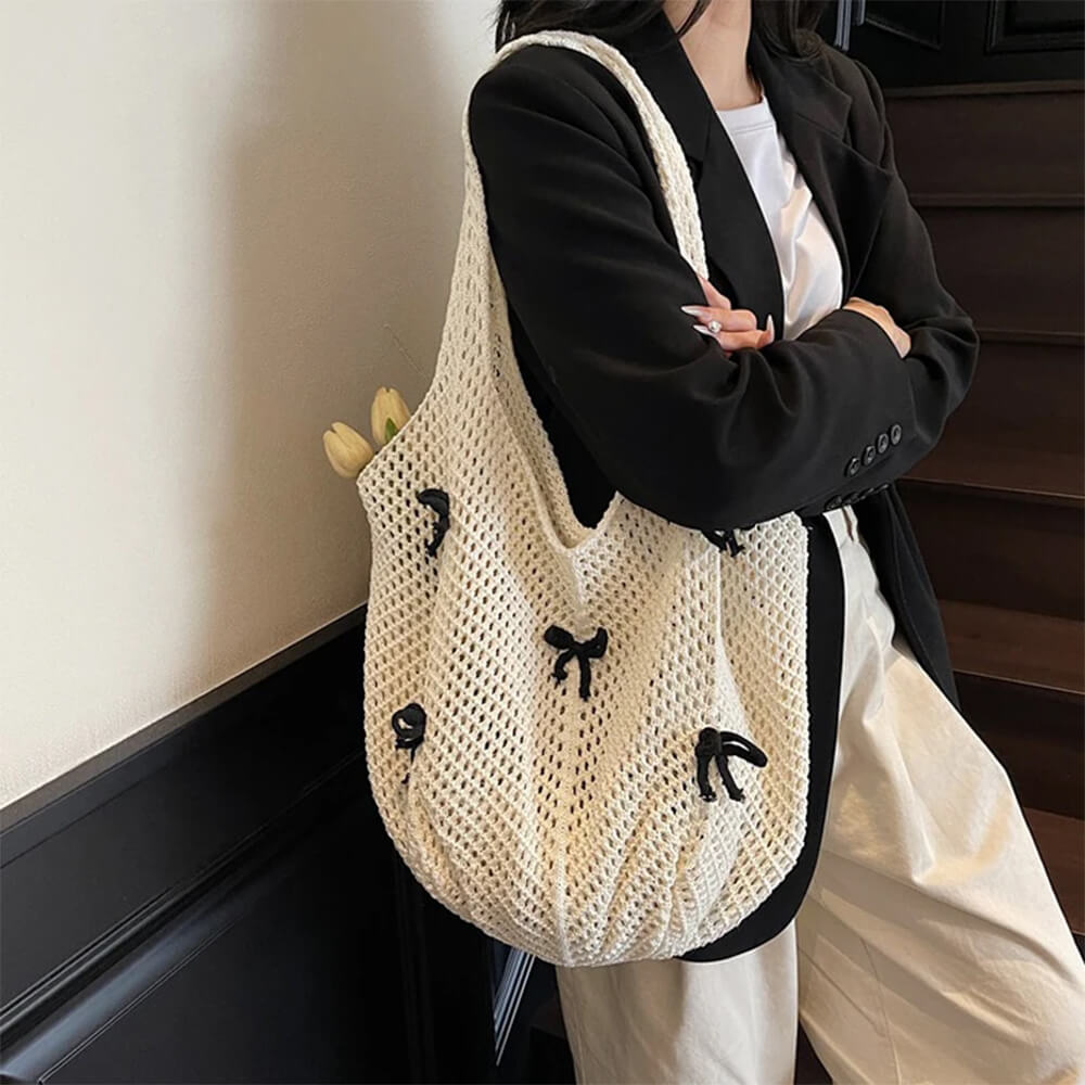 Bow Crochet Tote Bag