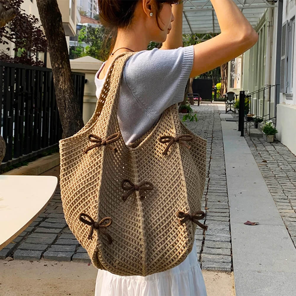 Bow Crochet Tote Bag