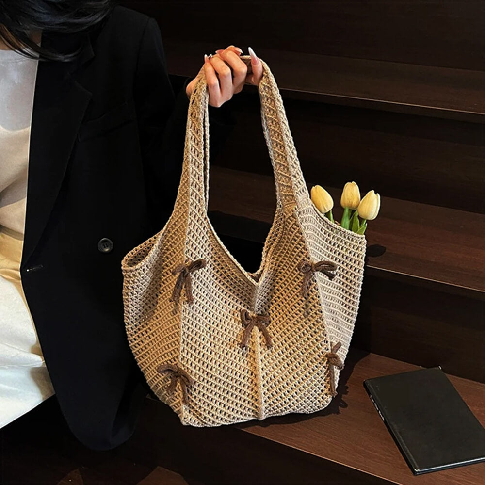 Bow Crochet Tote Bag