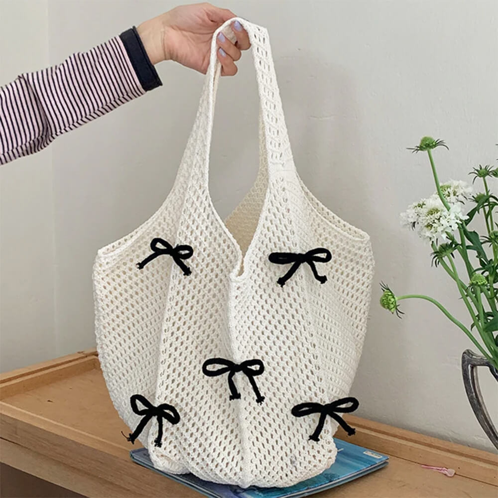 Bow Crochet Tote Bag