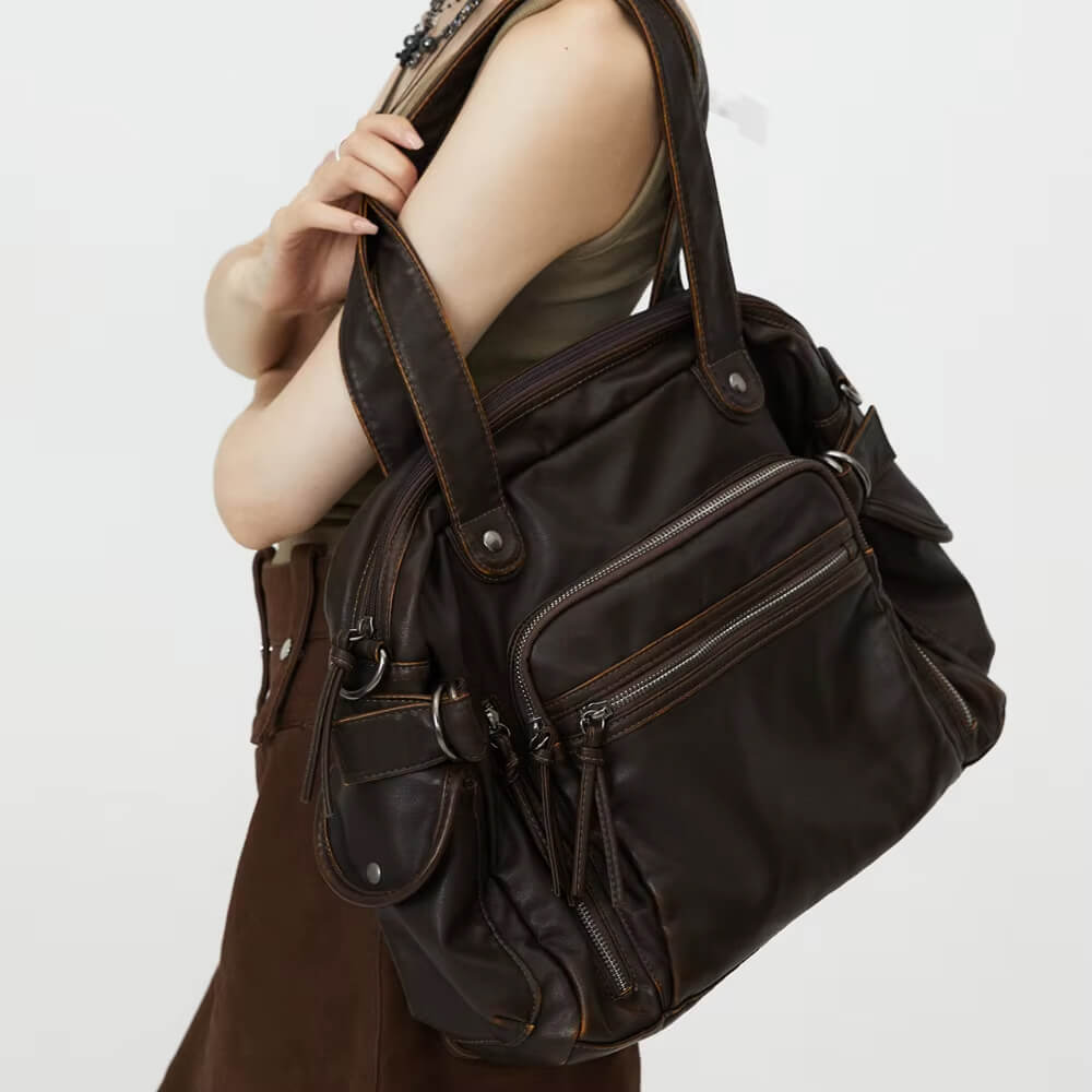 Brown Multi Pocket Shoulder Bag