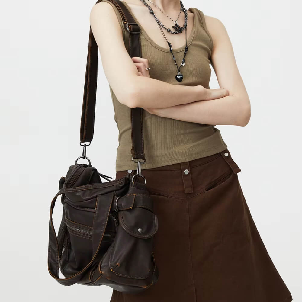 Brown Multi Pocket Shoulder Bag