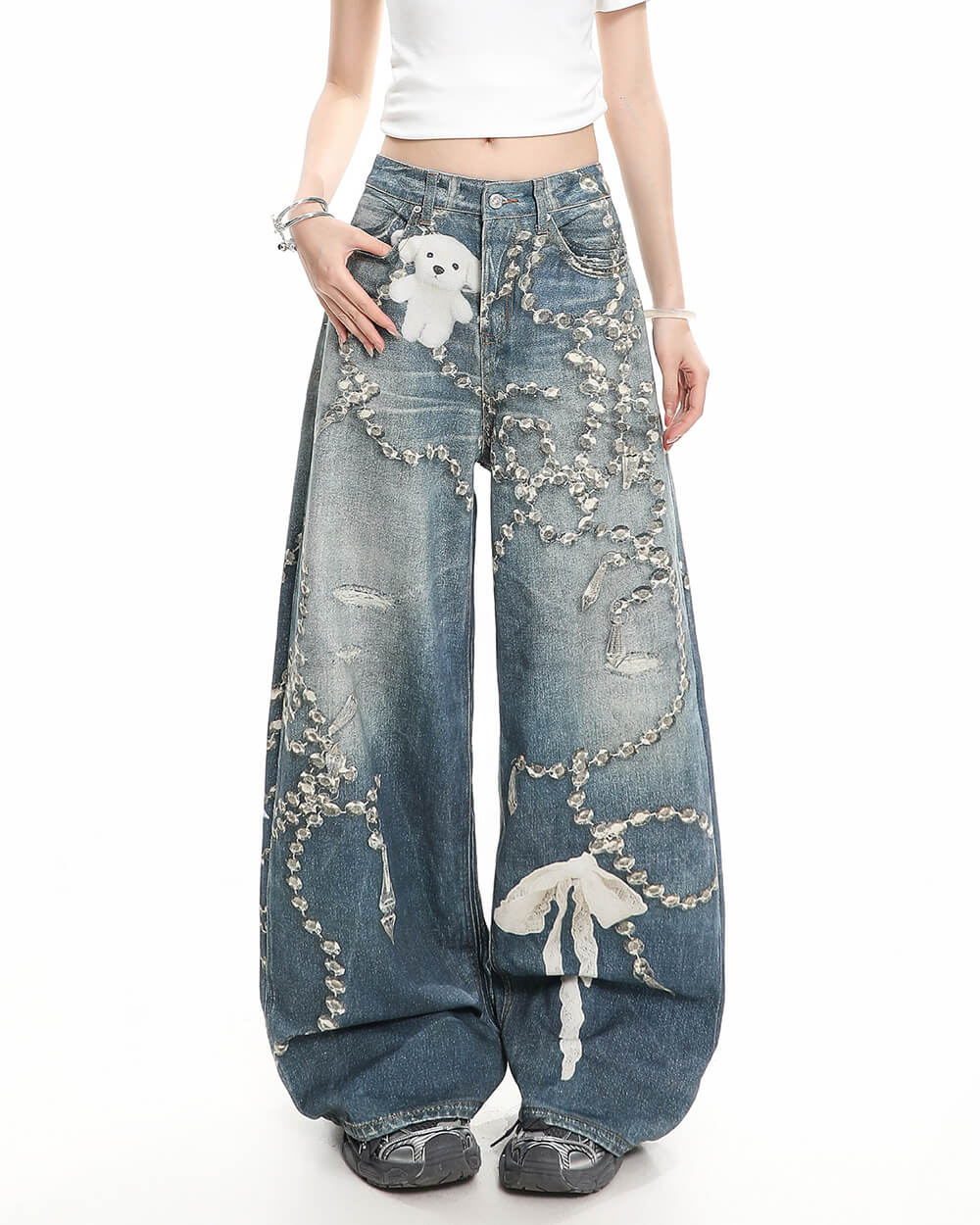 Coquette Bow Chain Print Jeans