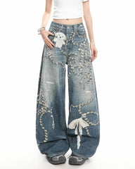 Coquette Bow Chain Print Jeans