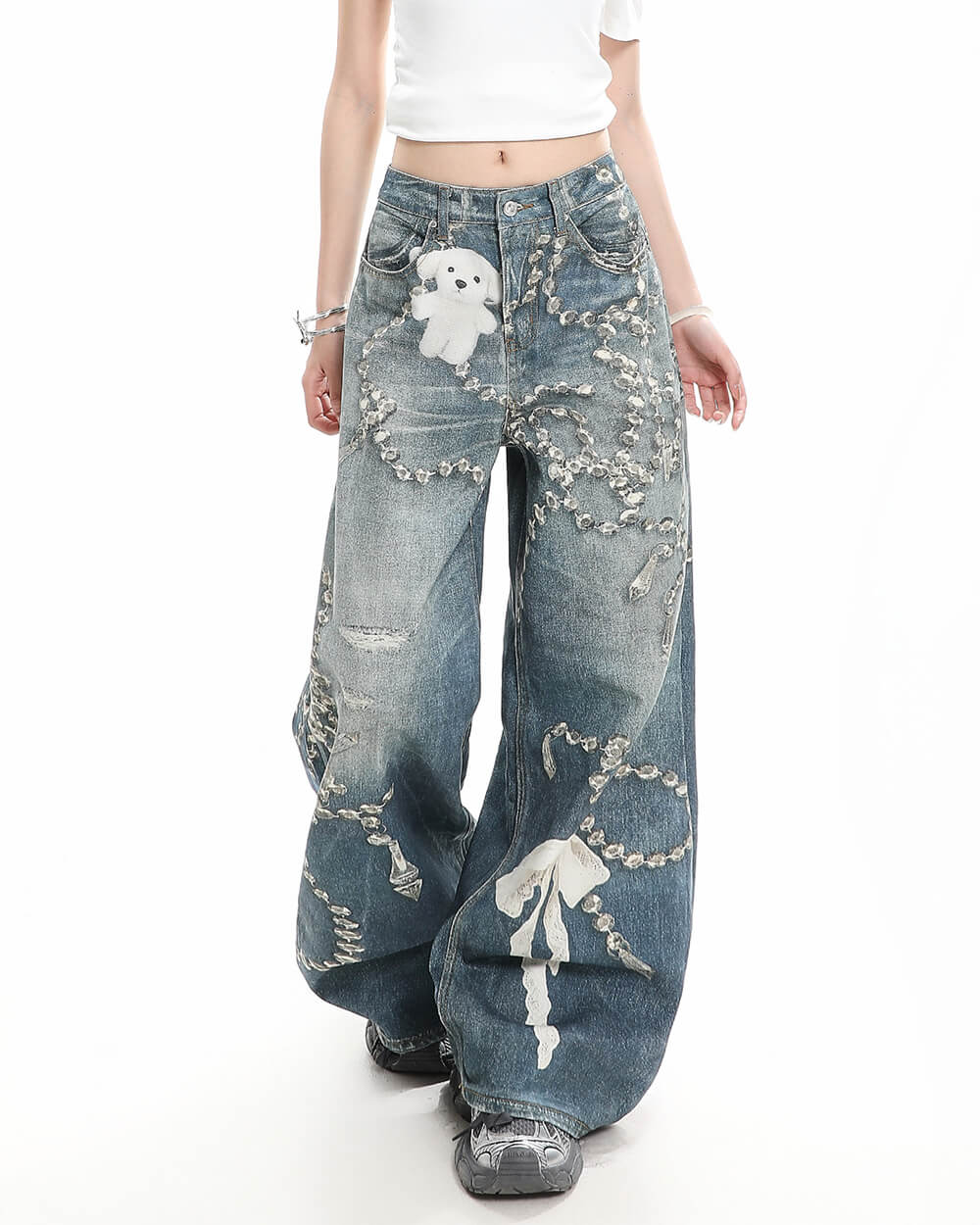 Coquette Bow Chain Print Jeans