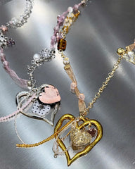 Coquette Heart Charm Beaded Necklace