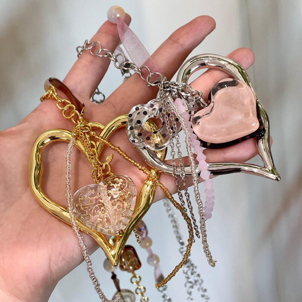Coquette Heart Charm Beaded Necklace