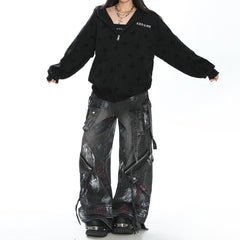 Cross Print Zip Up Hoodie
