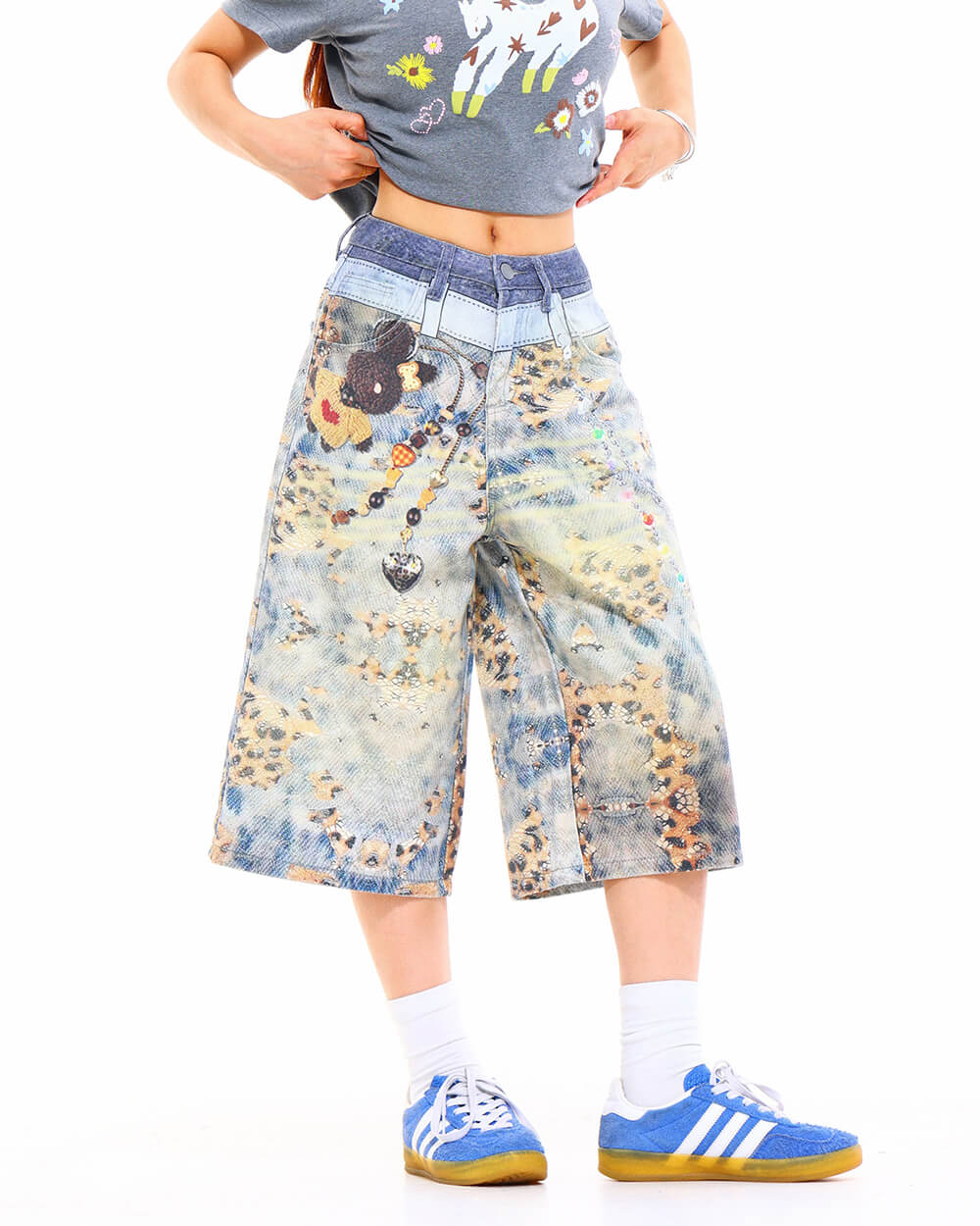 I Woke Up Cute Chain Print Denim Shorts