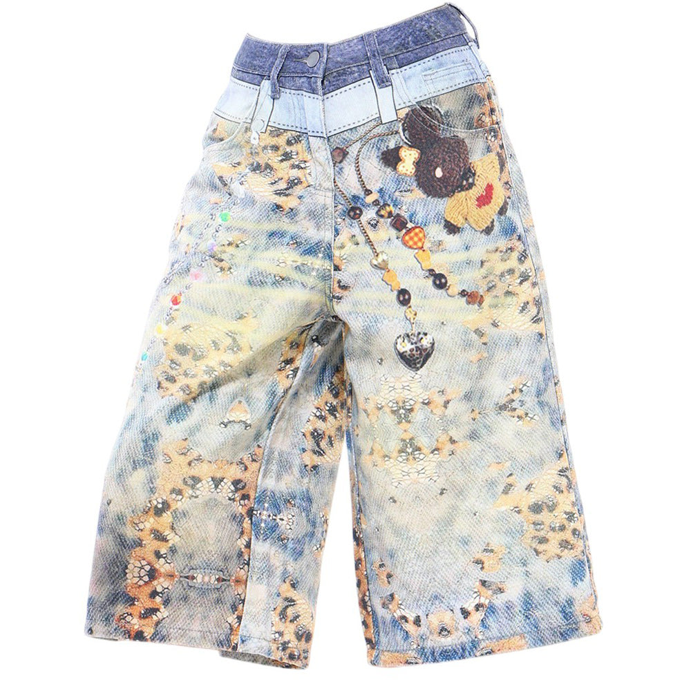 I Woke Up Cute Chain Print Denim Shorts
