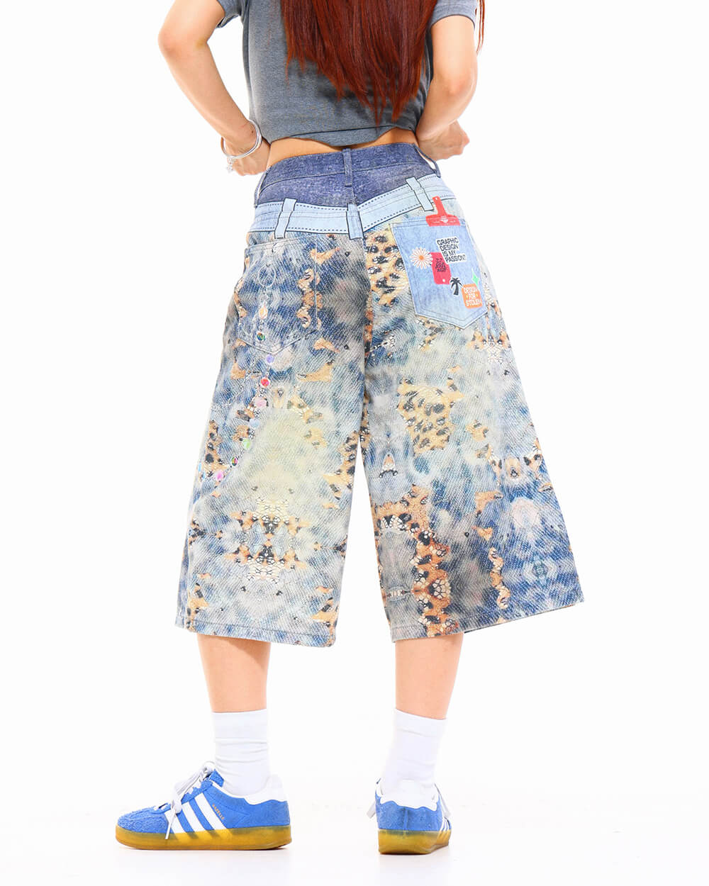 I Woke Up Cute Chain Print Denim Shorts