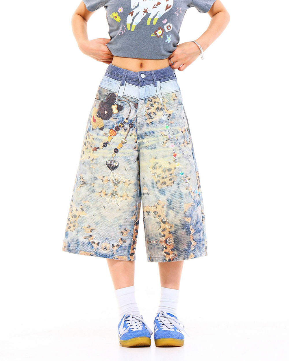 I Woke Up Cute Chain Print Denim Shorts