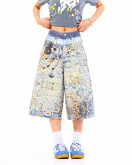 I Woke Up Cute Chain Print Denim Shorts
