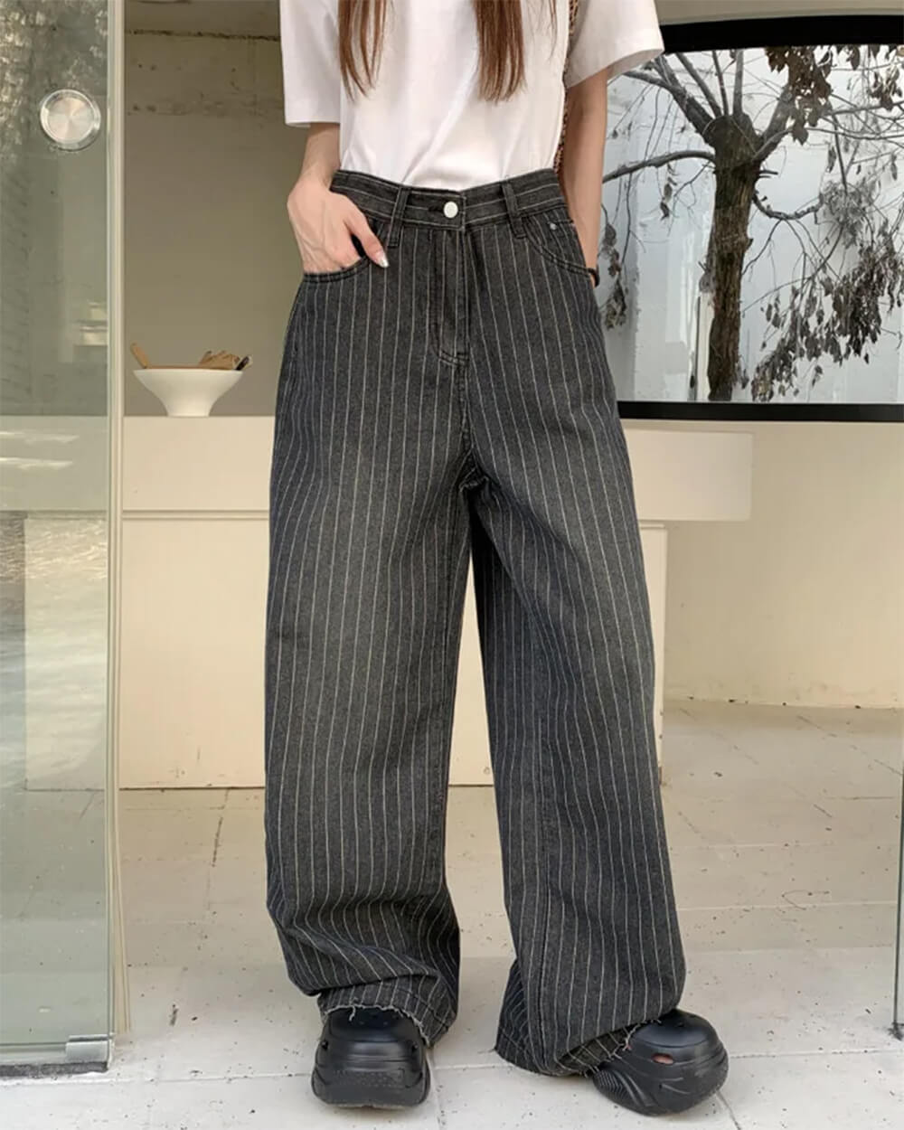 Teen Craft Striped Baggy Jeans