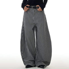 Dark Academia Stripe Wide-Leg Pants