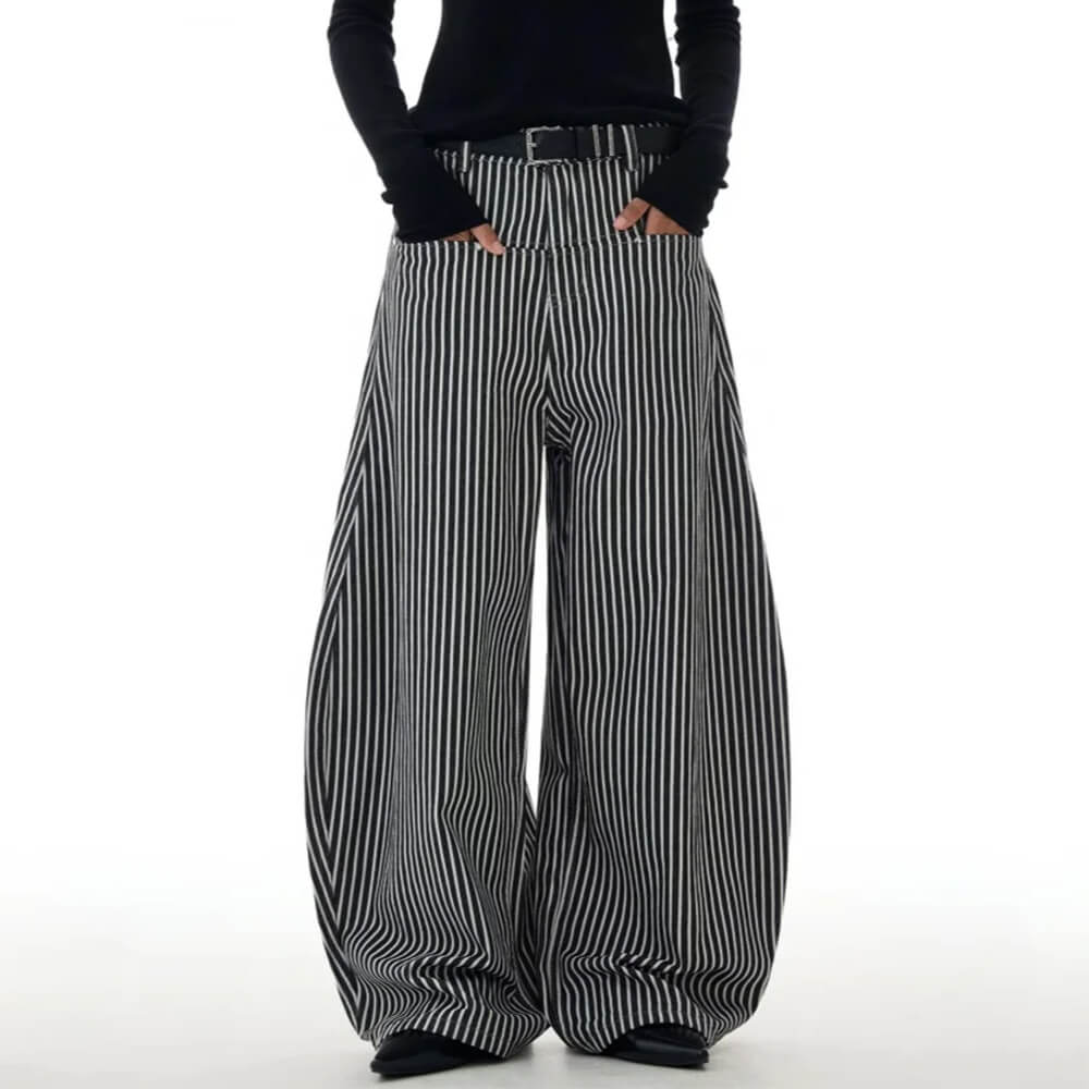 Dark Academia Stripe Wide-Leg Pants