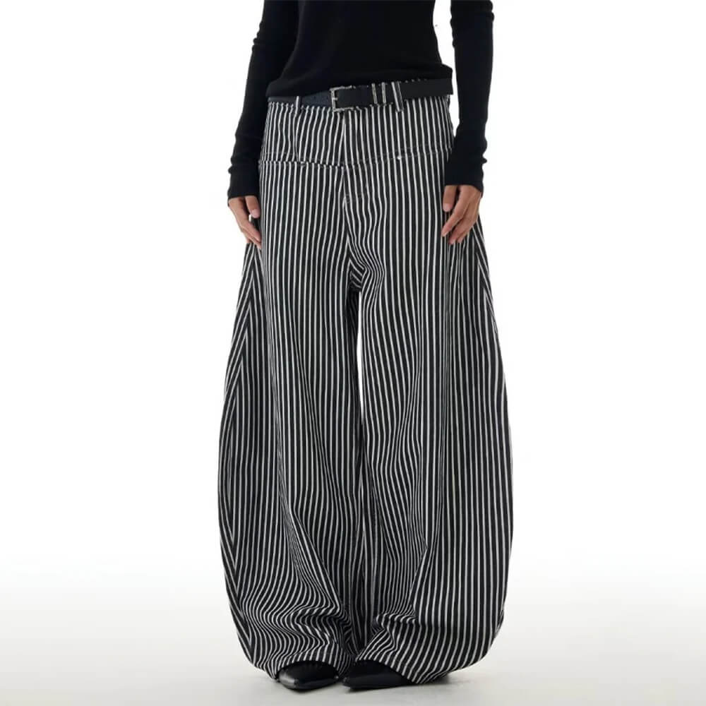 Dark Academia Stripe Wide-Leg Pants