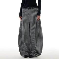 Dark Academia Stripe Wide-Leg Pants