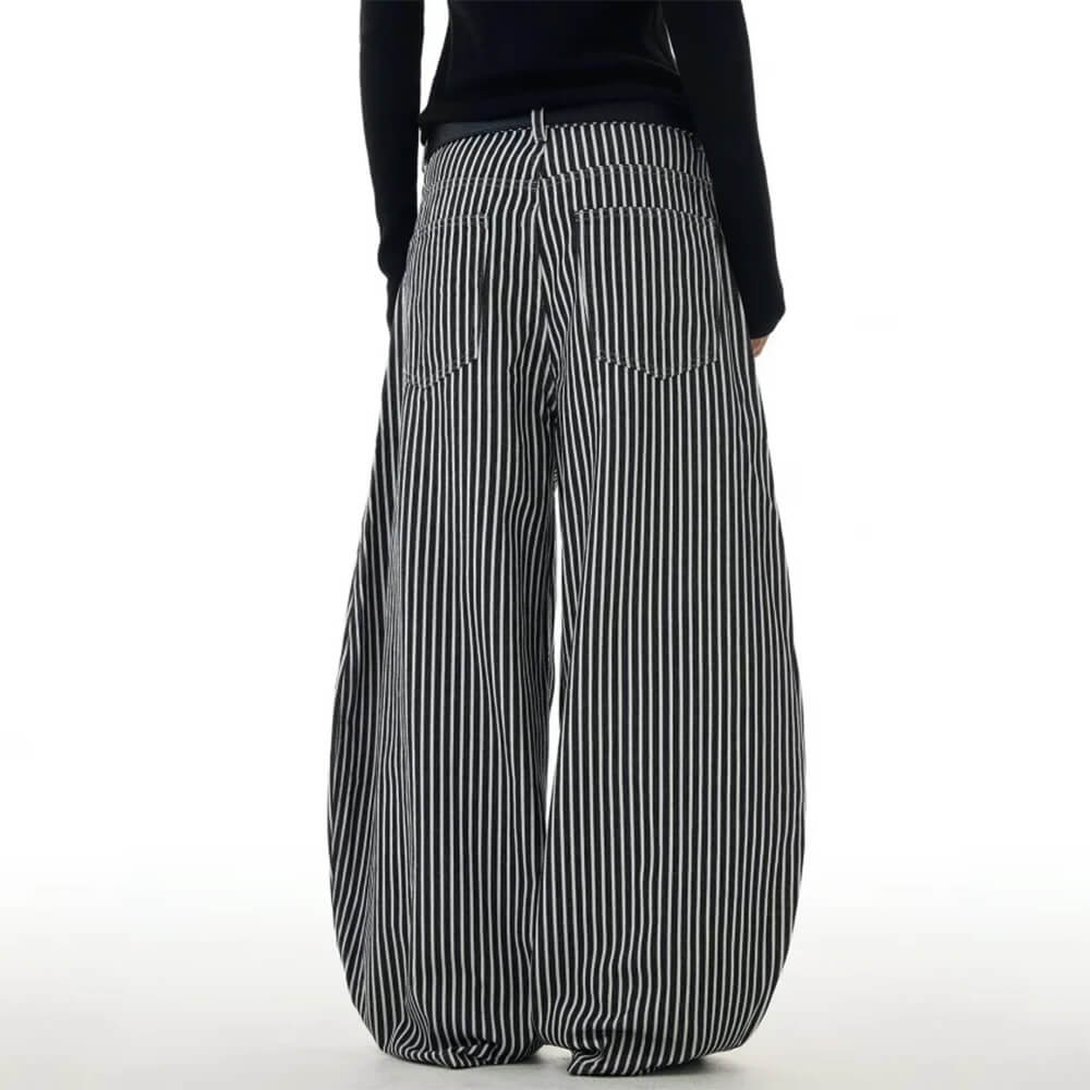 Dark Academia Stripe Wide-Leg Pants