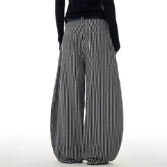 Dark Academia Stripe Wide-Leg Pants