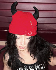 Devil Horns Knit Beanie Hat