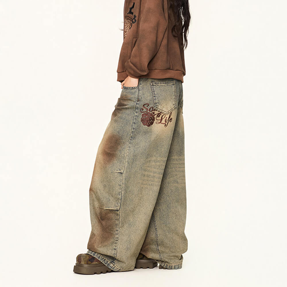 Dirty Business Washed Baggy Wide Leg Jeans