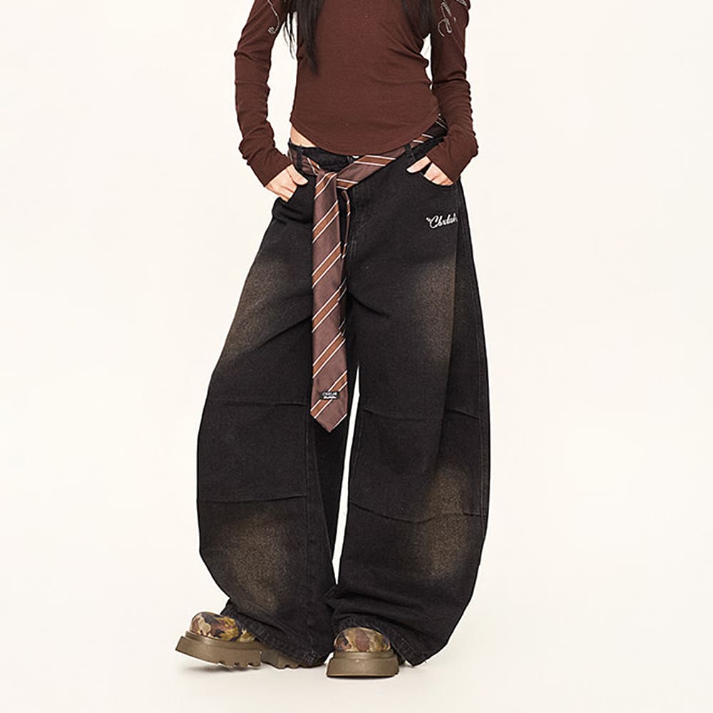 Dirty Business Washed Baggy Wide Leg Jeans