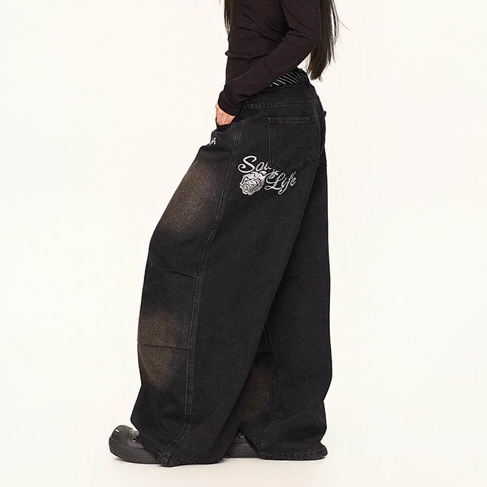Dirty Business Washed Baggy Wide Leg Jeans