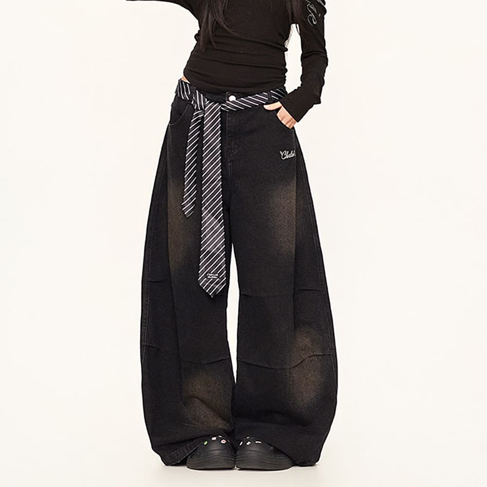 Dirty Business Washed Baggy Wide Leg Jeans