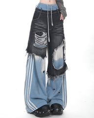 Distressed Double Effect Layered Jeans