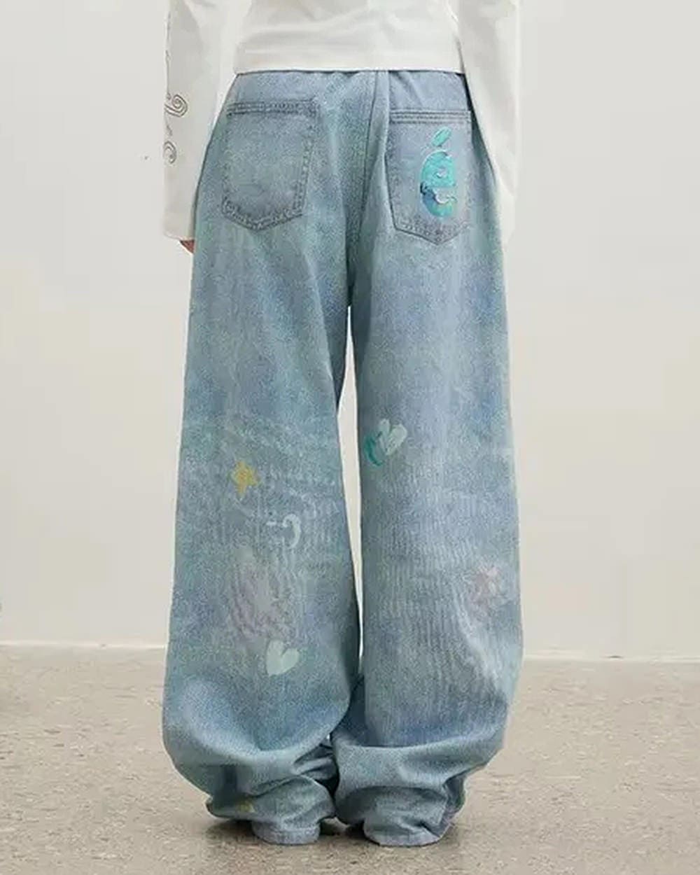 Dog Print Wide Leg Jeans