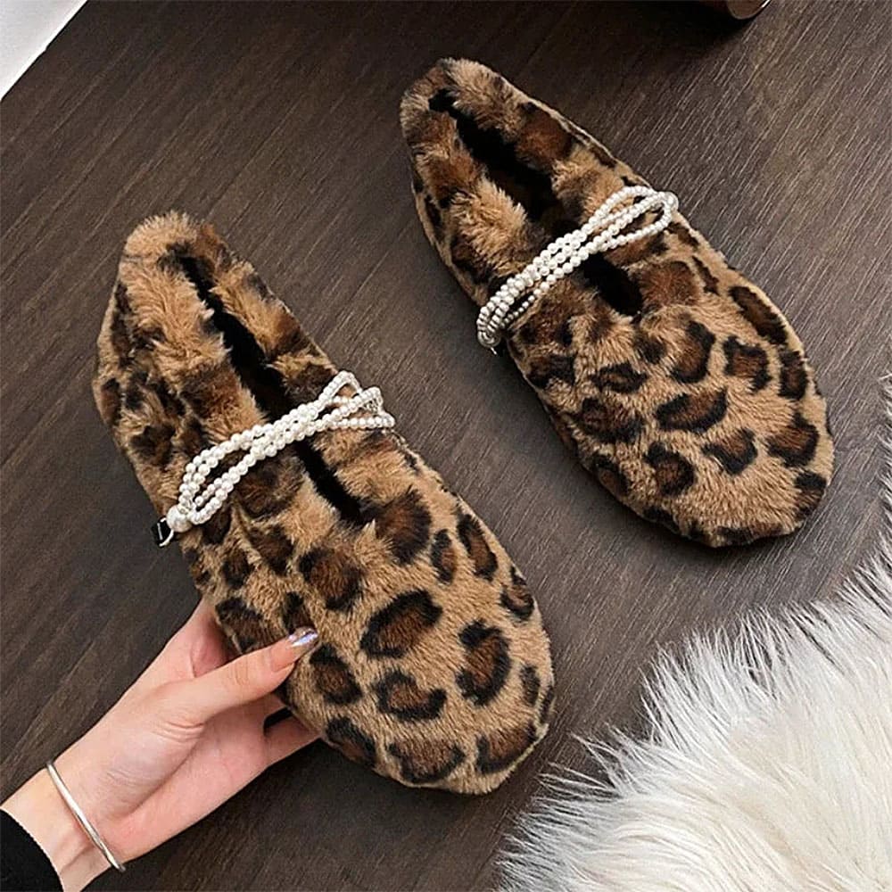 Faux Fur Leopard Slippers