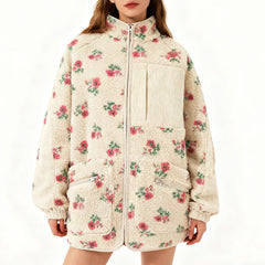 Floral Faux Sherpa Fleece Jacket